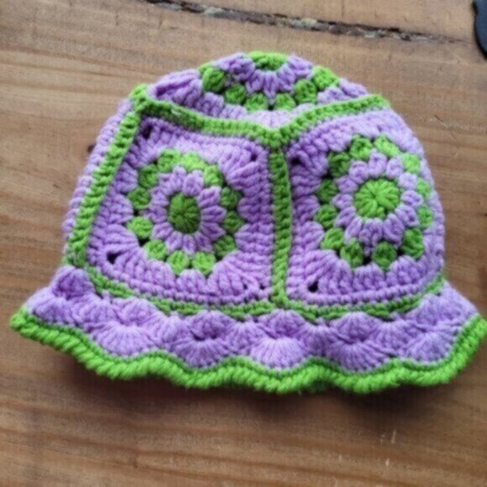 Handmade Crocheted Granny Square Hat Adult